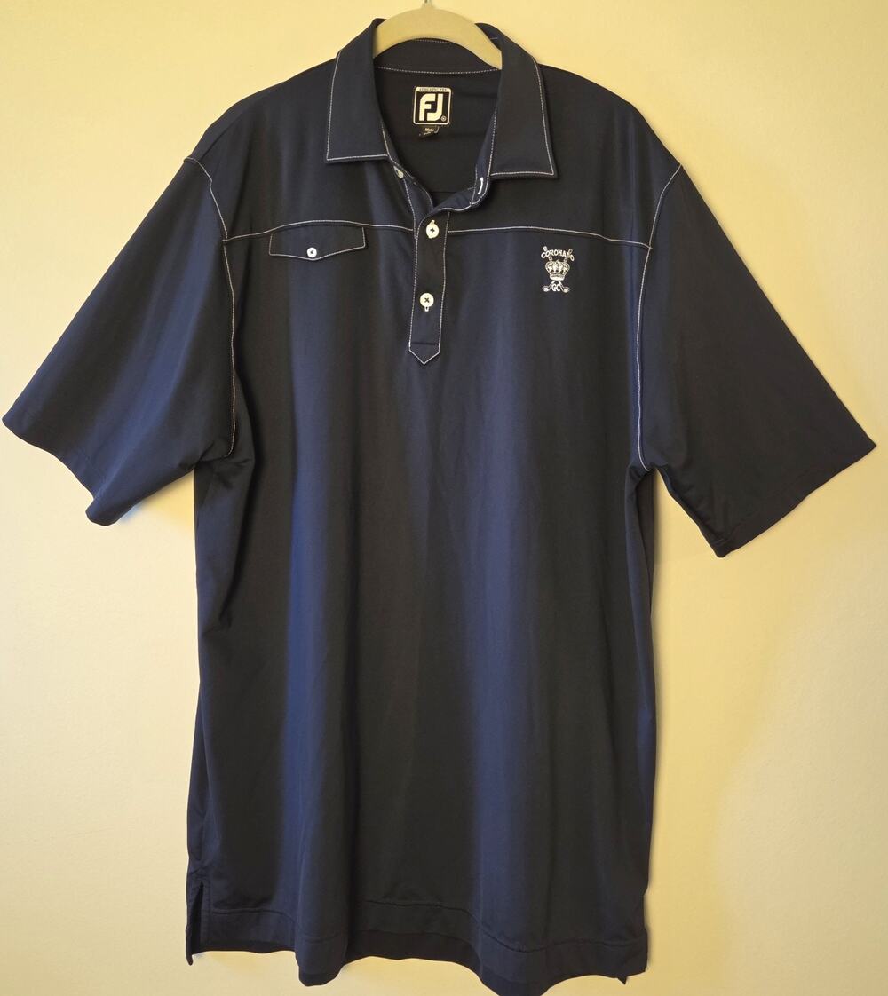FootJoy Mens XL Polo Shirt Black White Contrast Stitch Coronado Golf Club Pocket